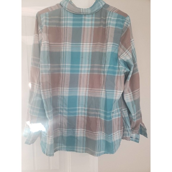 Allison Daley size 16w blue, grey and silver button down plaid womens shirt - Picture 2 of 4